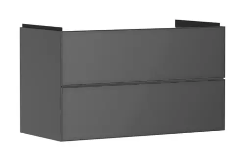 Waschtischunterschrank in schiefergrau, mit zwei Schubkästen. Produkt von Hansgrohe, modern im Design und für Badezimmeranwendungen geeignet.